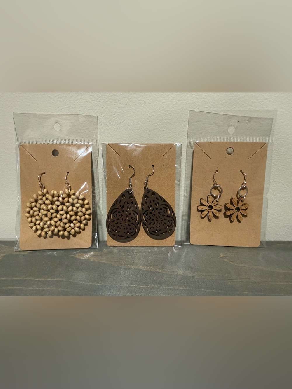 NWT Wooden Earring Bundle (3 pair), Handmade